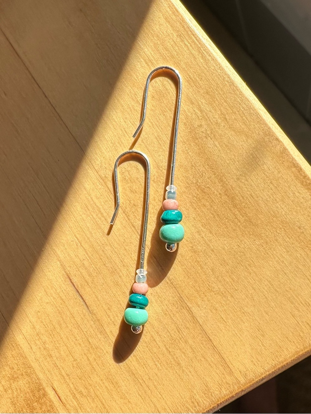 Handmade Sterling Silver Hook Earrings with Turquoise and Coral Beads